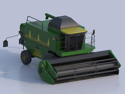Green Combine Harvester with Champion Brand Trees Logo Cabin and Harvesting Equipment 3d model