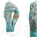 Teal Architectural Component With Golden Veins And Splashing Water Droplets