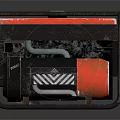 Red And Black Portable Generator With Metal Frame Control Knob And Power Sockets