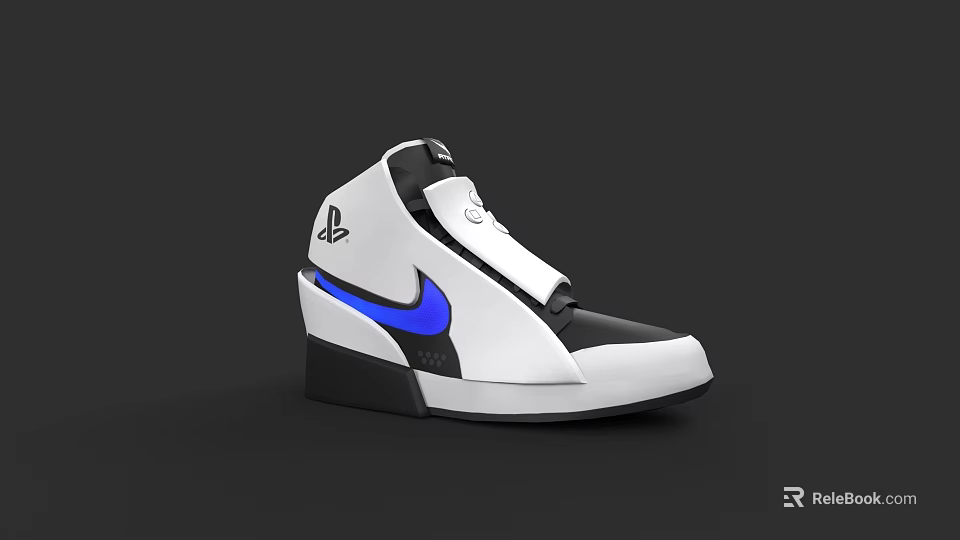 PlayStation x Nike Collaboration High Top Sneakers With Blue Logo Design 3d model 