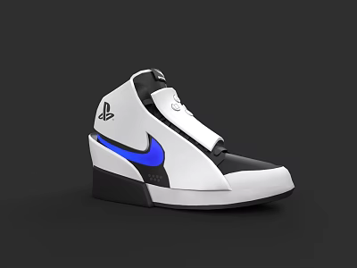 PlayStation x Nike Collaboration High Top Sneakers With Blue Logo Design 3d model