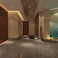 Luxury SPA Sauna Interior With Hot Tub Marble Flooring Wooden Cabinet And Soft Lighting