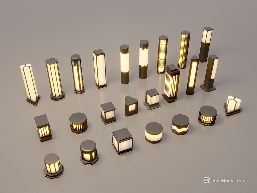 Various Modern Outdoor Lights With Different Shapes And Stylish Designs 3d model 