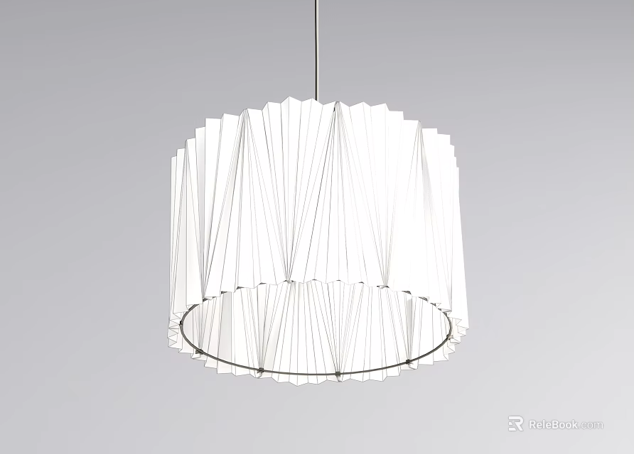 White Modern Chandelier with Pleated Circular Shade for Minimalist Room Decor 3d model 