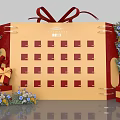 Decorative Display Board With Red Square Grids Ribbon Gift Boxes And Flowers 3d model