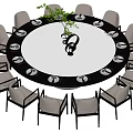 Elegant Round Dining Table Set With Multiple Chairs Plates And Green Plant Decor 3d model
