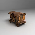 Traditional Wooden Wagon with Brown Roof Windows Door and Wheels