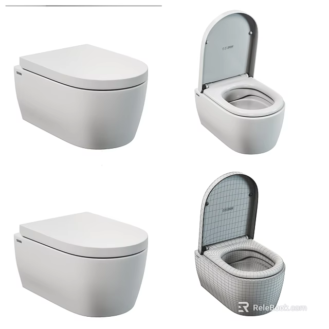 Modern White Toilet Designs With Closed And Open Lid From Different Angles 3d model