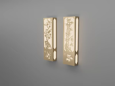 Traditional Chinese Style Wall Sconces With Carved Plum Blossom And Bamboo Patterns 3d model