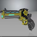 Futuristic Yellow Sci Fi Pistol With Blue Light Effects And Advanced Modern Design Elements 3d model