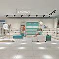 BADIMAN Shoe Store Interior With Display Shelves Blue Sofa And Green Accent Wall