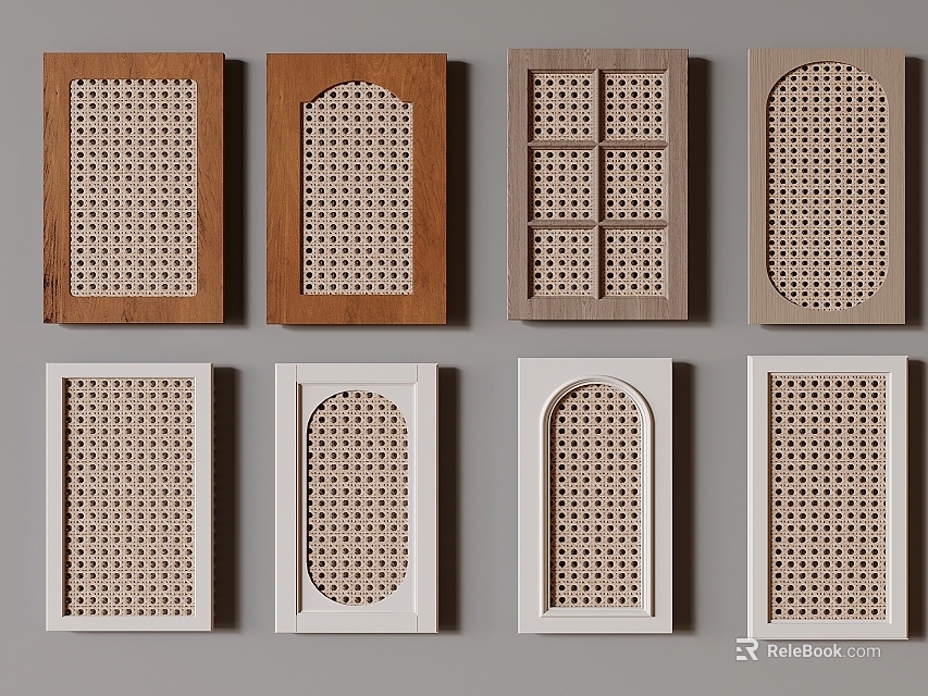 Various Style Wardrobe Doors Featuring Wooden White Finishes and Lattice Arch Perforated Designs 3d model 