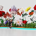 Giant Colorful Flowers In Vibrant Garden With Kids Playing On Green Grass