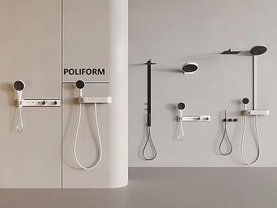 POLIFORM Modern Shower System With Handheld And Overhead Heads And Control Panel 3d model