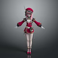Anime Style Game Character In Red Uniform With Pink Hair And White Gloves
