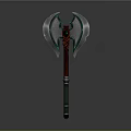 Mythical Battle Axe With Silver Blades Green Gemstone And Red Green Handle