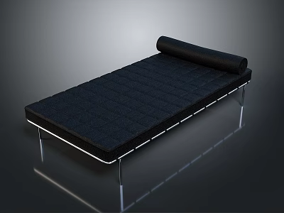 Modern Black Bed Frame With Quilted Mattress And Rolled Cushion On Metal Legs 3d model