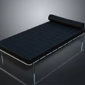 Modern Black Bed Frame With Quilted Mattress And Rolled Cushion On Metal Legs