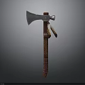 Handcrafted Axe Weapon With Metal Blade Leather Wrapped Handle And Decorative Patterns