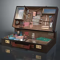 Assorted Hardware Tools Stored in Open Vintage Wooden Toolbox with Organized Compartments