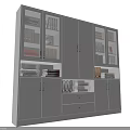 Modern Metal Storage Cabinet With Glass Doors Open Shelves Drawers Books And Plants