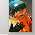 Astronaut Portrait Abstract Style With Vibrant Colors And Hand Reaching Out
