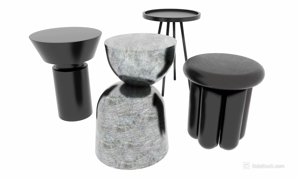Modern Side Tables With Various Designs Unique Shapes And Textured Surfaces 3d model