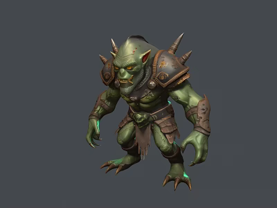 Green Skinned Orc Like Game Movie Character With Spiked Armor And Glowing Eyes 3d model