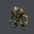 Green Skinned Orc Like Game Movie Character With Spiked Armor And Glowing Eyes