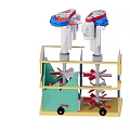 Dual Shaft Industrial Mixer With Red Blades Green Components Yellow Frame And Wheels