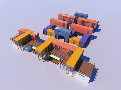 Colorful Container Building Modern Modular Design With Wooden Deck And Units 3d model