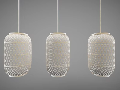 Three Hanging White Woven Texture Modern Lanterns for Decorative Pendant Lighting 3d model