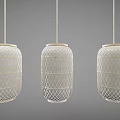 Three Hanging White Woven Texture Modern Lanterns for Decorative Pendant Lighting 3d model
