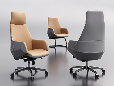 Modern Office Chair With Leather Material Beige And Gray Colors Armrests Wheeled Base 3d model