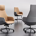 Modern Office Chair With Leather Material Beige And Gray Colors Armrests Wheeled Base