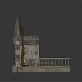 Stone Scene Structure With Brick Wall Balustrade Platform Spire Like Top And Plant Decoration
