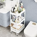 Modern Bathroom 3-Tier White Storage Shelf with Decorative Toiletries Towels and Organizer