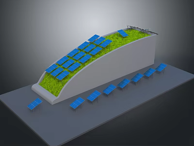 Modern Solar Panel Structure With Green Vegetation And Renewable Energy Design 3d model