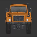 Orange Truck Model With Open Cargo Bed On Black Background Showing Reflection 3d model