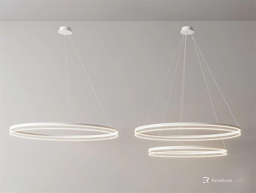 Elegant Modern Circular Pendant Lights Featuring Multiple Hanging Rings On White Ceiling 3d model