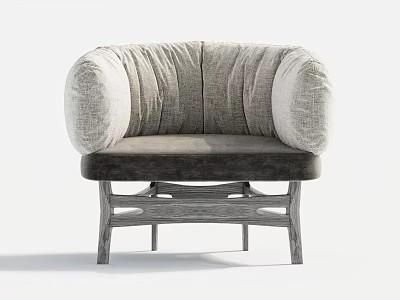 Single Sofa Modern Light Gray Fabric Plush Backrest Pleated Armrests Dark Gray Cushion Wooden Legs 3d model