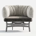 Single Sofa Modern Light Gray Fabric Plush Backrest Pleated Armrests Dark Gray Cushion Wooden Legs