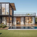 Modern Detached Villa Featuring Container Design Large Glass Windows Terrace And Swimming Pool