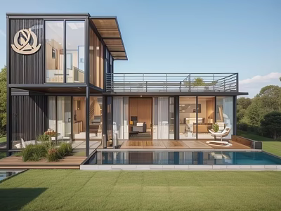 Modern Detached Villa Featuring Container Design Large Glass Windows Terrace And Swimming Pool 3d model