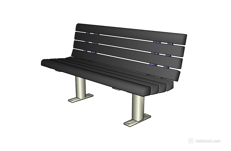 Landscape Bench with Slatted Wooden Seat and Metal Support Legs Modern Outdoor Design 3d model 