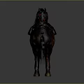 Dark Fantasy Character's Armored Black Horse With Red Stained Details And Saddle