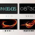 Four Modern TVs Mounted on Wall Showing Time and Abstract Orange Lines 3d model