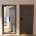Modern Gray Security Door With Sleek Design Handle Lock In Indoor Setting 3d model