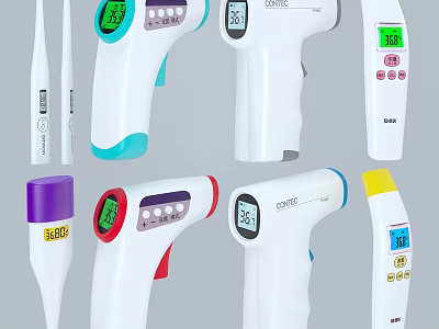 Different Colored Non Contact Thermometers As Medical Devices With Digital Display And Ergonomic Design 3d model
