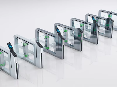 Public Facility Automatic Turnstiles With Glass Barriers And Digital Screens 3d model